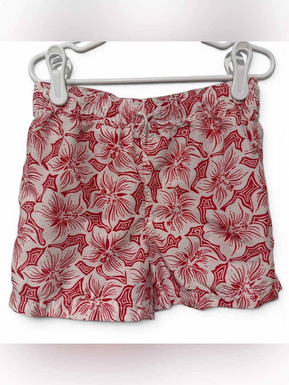 Janie and Jack Swim Shorts with Red and White Floral Pattern